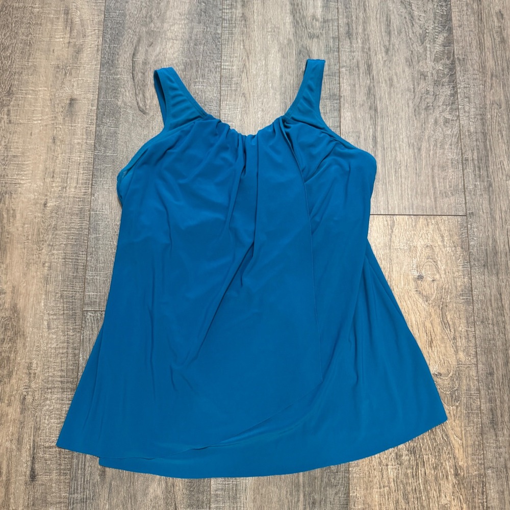 Miraclesuit‎ Women Teal Blue Draped Underwire Tankini Swim Top Size 10DD